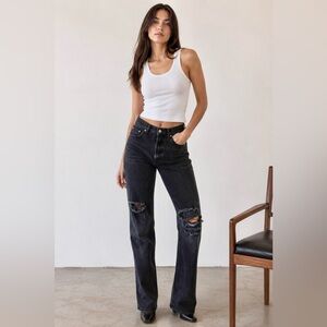 Levi's Black Straight-Leg Jeans with Knee Distress